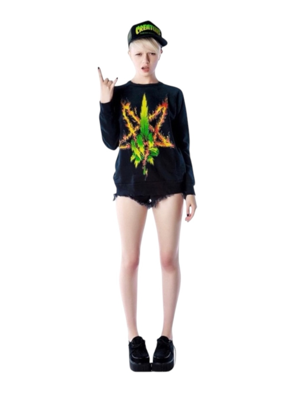 HTF: new UNIF ☻ Burn Me Weed Distressed Sweatshirt ☻ Flames ☻︎ Dirty Black ☻︎ M - Picture 15 of 16